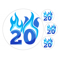 Flaming Blue Twenty - edible cake decoration