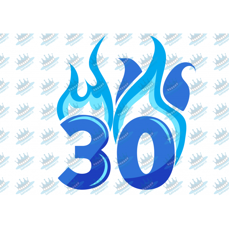 Flaming Blue Thirty - edible cake decoration