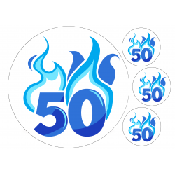 Flaming Blue Fifty - edible cake decoration