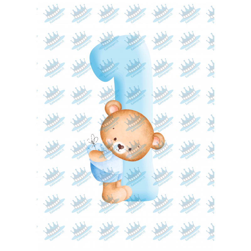 Blue Baby Bear One - edible cake decoration