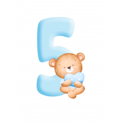 Blue Baby Bear Five - edible cake decoration