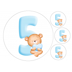 Blue Baby Bear Five - edible cake decoration