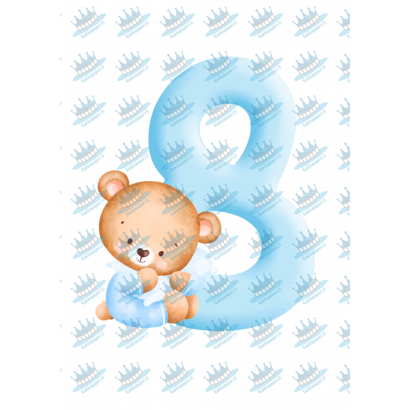 Blue Baby Bear Eight - edible cake decoration