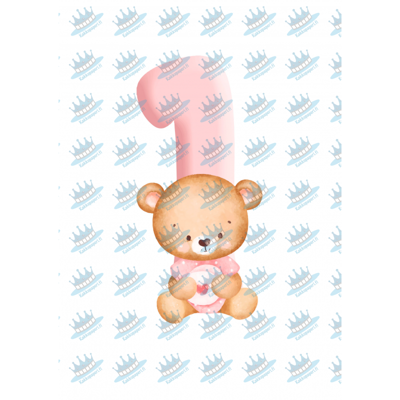 Pink Baby Bear One - edible cake decoration