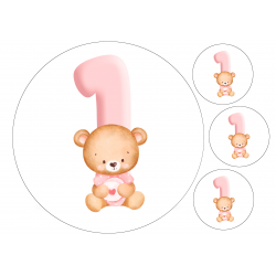 Pink Baby Bear One - edible cake decoration