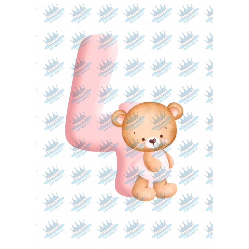 Pink Baby Bear Four - edible cake decoration