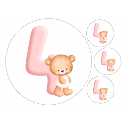 Pink Baby Bear Four - edible cake decoration