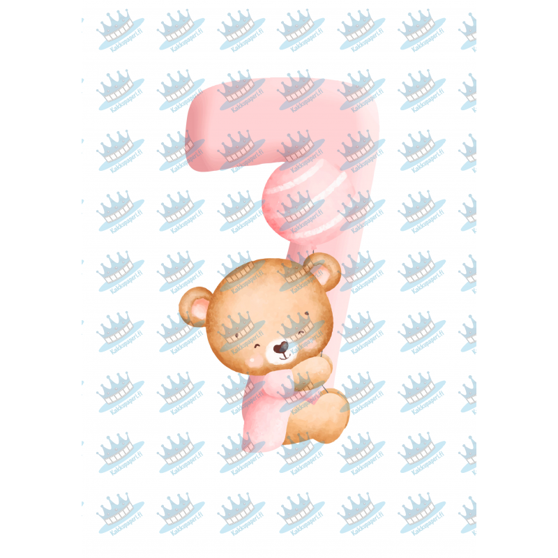 Pink Baby Bear Seven - edible cake decoration