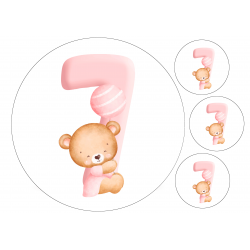 Pink Baby Bear Seven - edible cake decoration