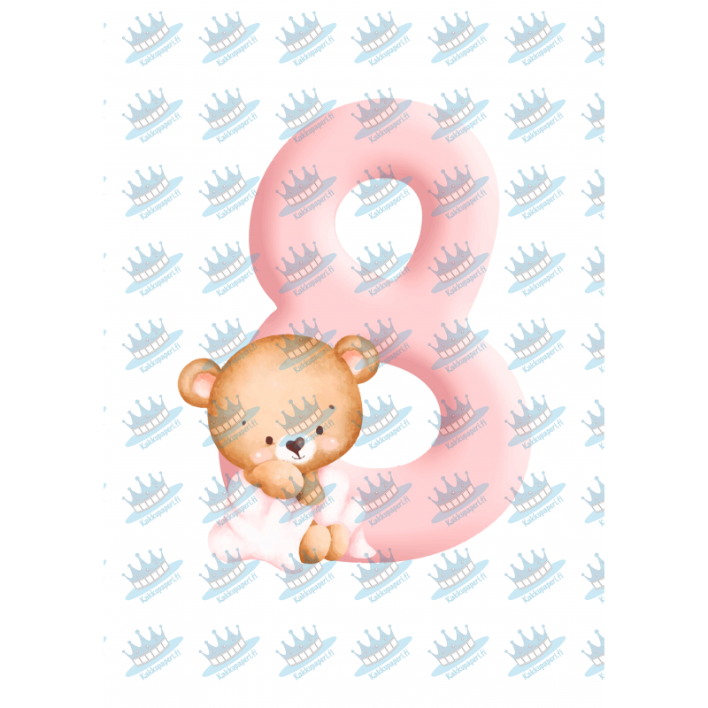 Pink Baby Bear Eight - edible cake decoration