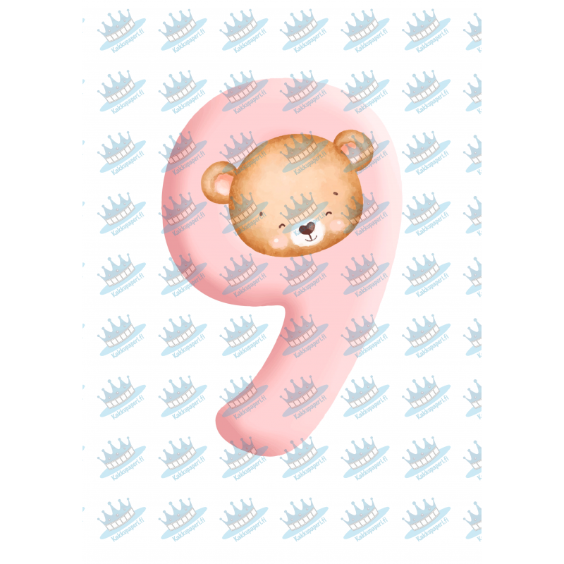 Pink Baby Bear Nine - edible cake decoration