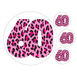 Pink Leopard Sixty - edible cake decoration