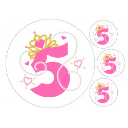 Pink pearl princess number five - edible cake decoration