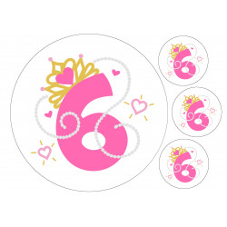 Pink pearl princess number six - edible cake decoration