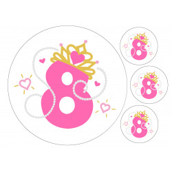 Pink pearl princess number eight - edible cake decoration