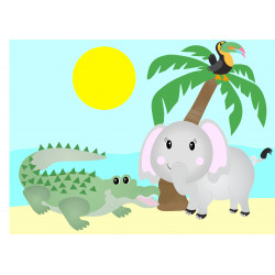 Safari animals elephant and crocodile - edible cake topper