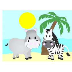 Safari animals hippo and zebra - edible cake topper