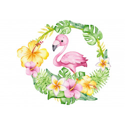 Flamingo and exotic flowers - edible cake topper