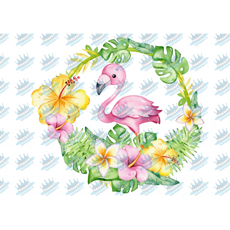 Flamingo and exotic flowers - edible cake topper