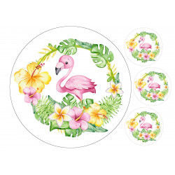 Flamingo and exotic flowers - edible cake topper