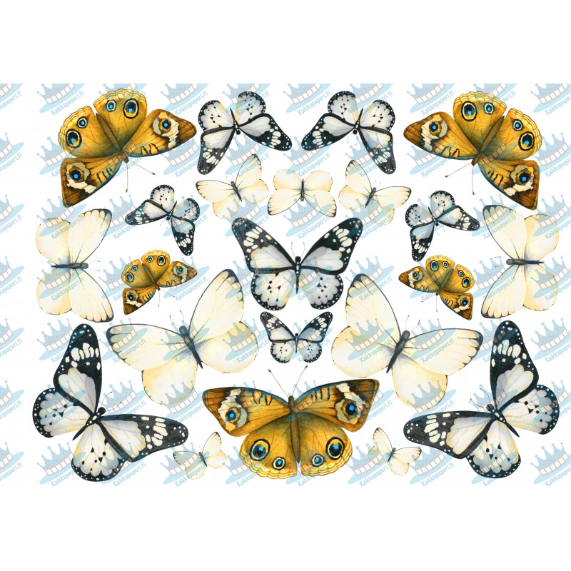 Golden, gray and white Butterflies - Edible cutouts