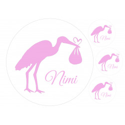 Christening - A stork delivering a girl - Edible cake topper